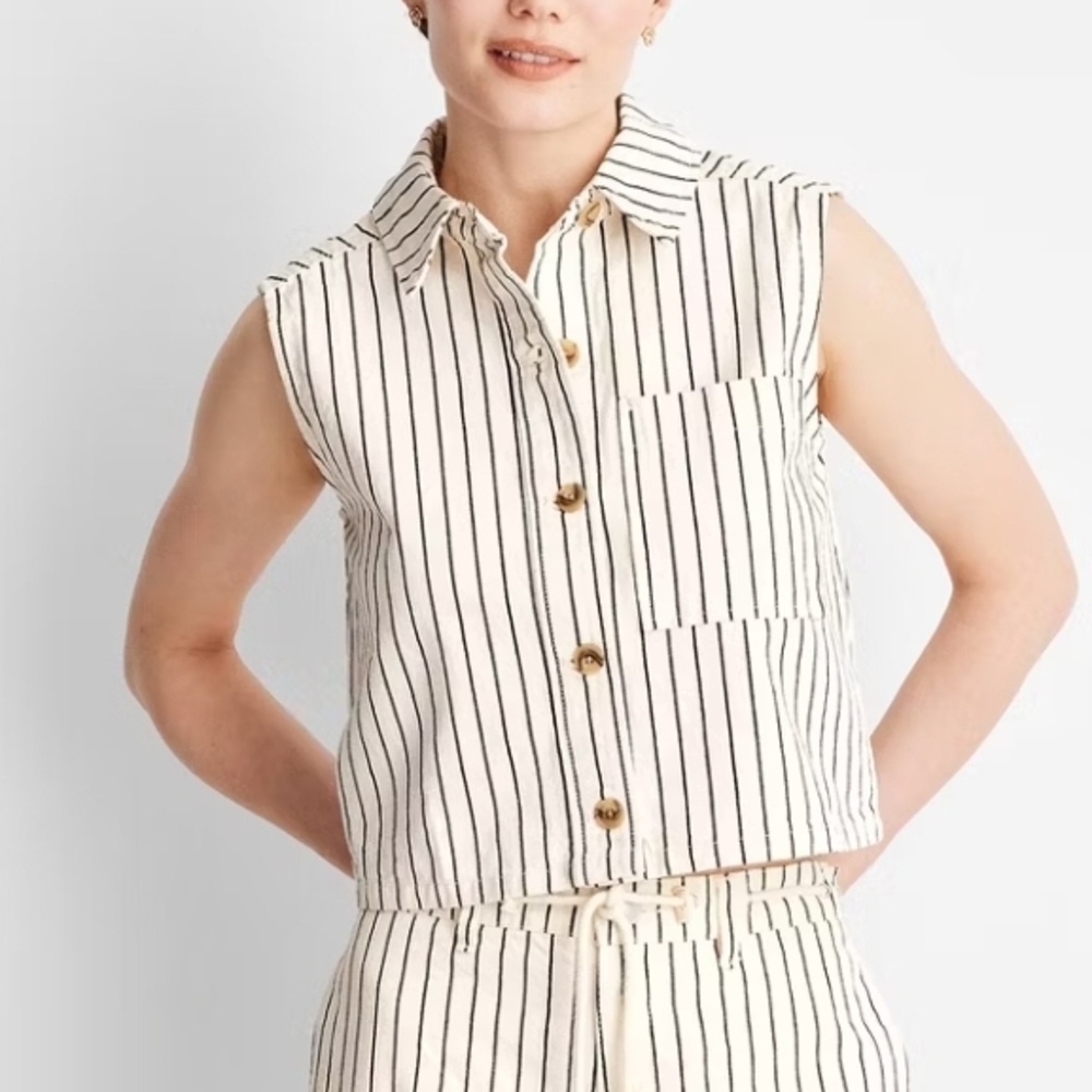 Future Collective Sleeveless Striped Button-Up Vest Top